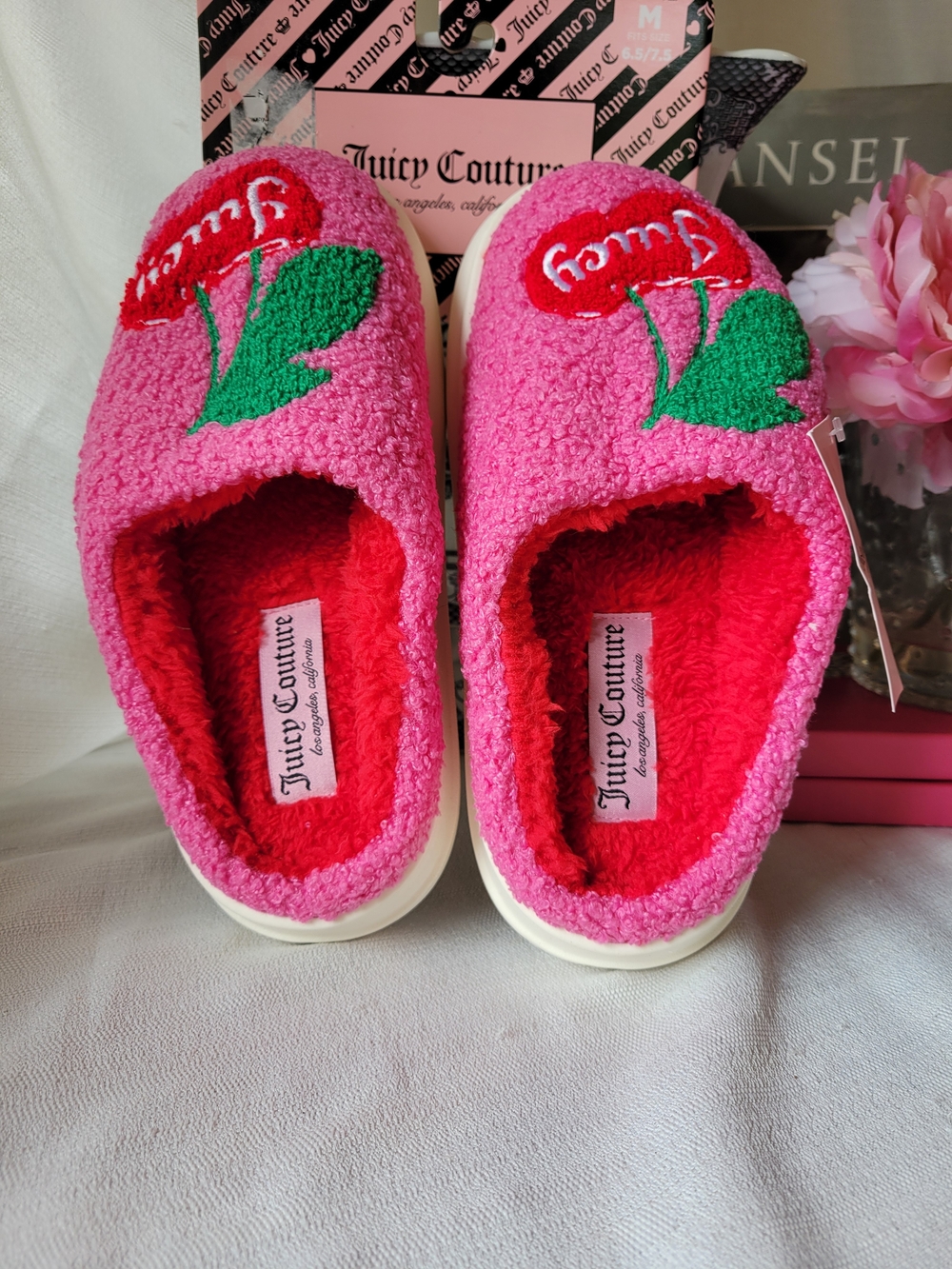 Juicy Couture Pink Cherry Slip-On Slippers